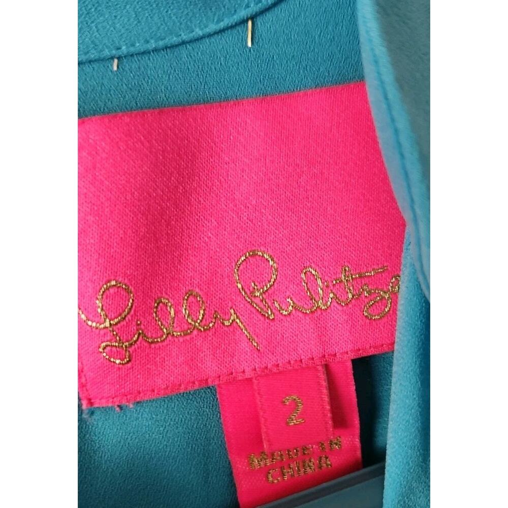 Lilly Pulitzer Joella Metallic Aqua Shell Dress Size 2 NWOT - Picture 4 of 5
